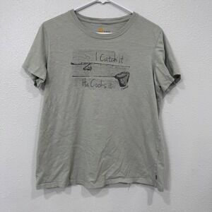 Carhartt Girls Graphic T Shirt I Catch It He Cooks It Fishing Tee Size L 12 14